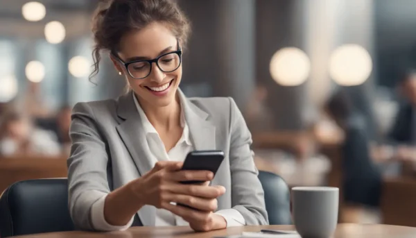Advogada utilizando inteligência artificial do ChatADV em seu celular