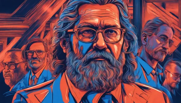 Ilustração do futuro da advocacia com elementos clássicos e modernos, refletindo a visão inovadora de Alexandre Morais da Rosa.